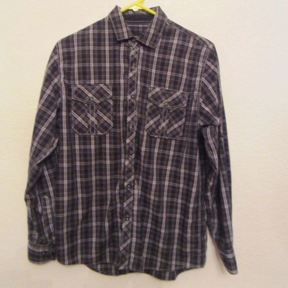 Micheal Brandon Men’s Small Long Sleeve Collared Button Down Black Plaid Casual